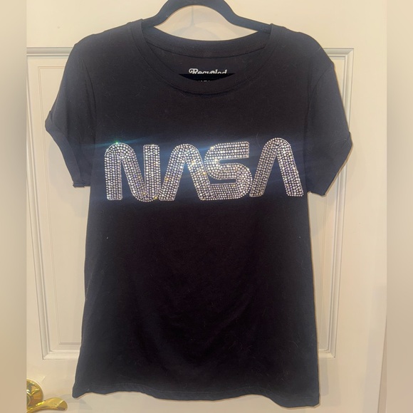 Recycled Karma “NASA” Black Cotton T-Shirt with sequins - Picture 3 of 8